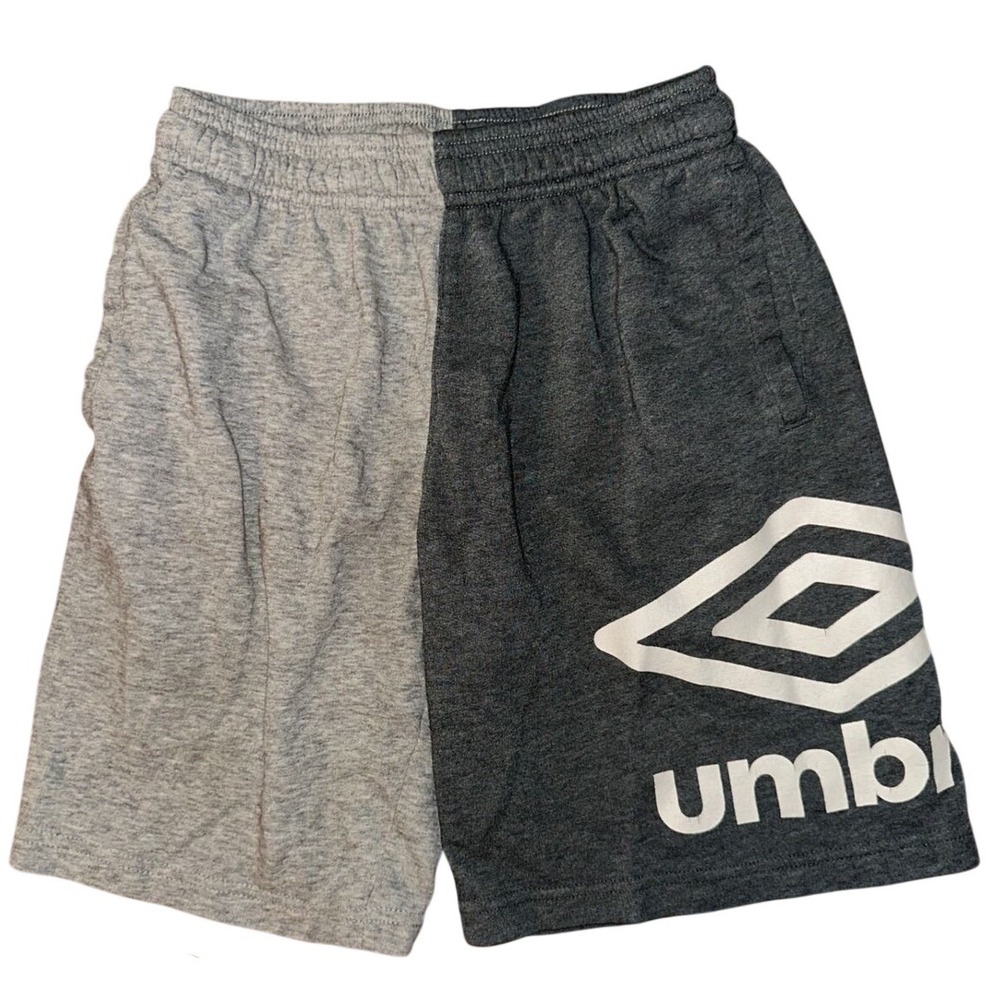 Umbro Boys Large 12/14 Two Tone Split Logo Athletic Soccer Shorts Gray Charcoal
